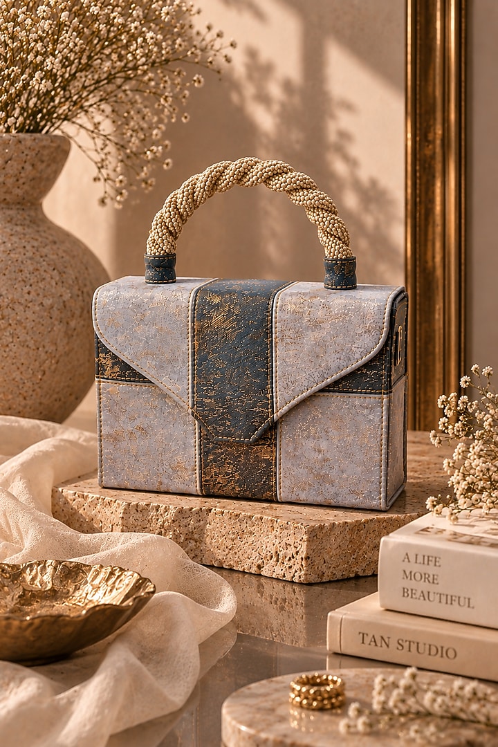 Denim Blue Jute Braided Clutch by TAN Studio at Pernia's Pop Up Shop
