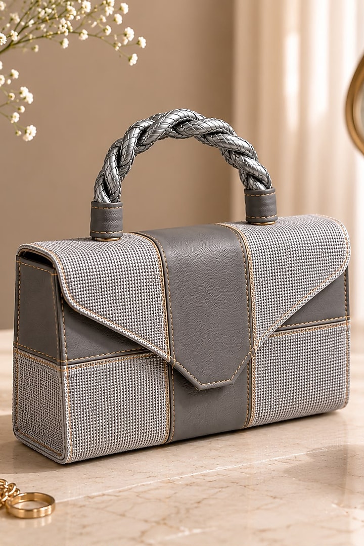 Gunmetal-Colored Jute Braided Clutch by TAN Studio at Pernia's Pop Up Shop