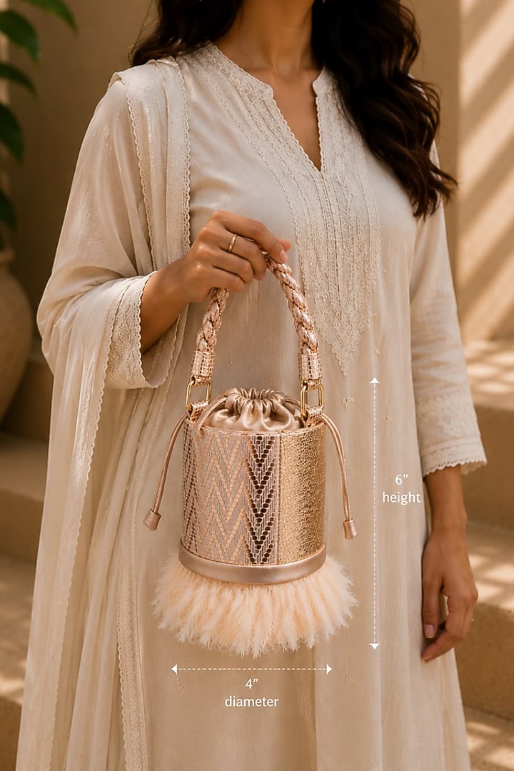 Rose Gold Vegan Leather Textured Bucket Bag by TAN Studio at Pernia's Pop Up Shop
