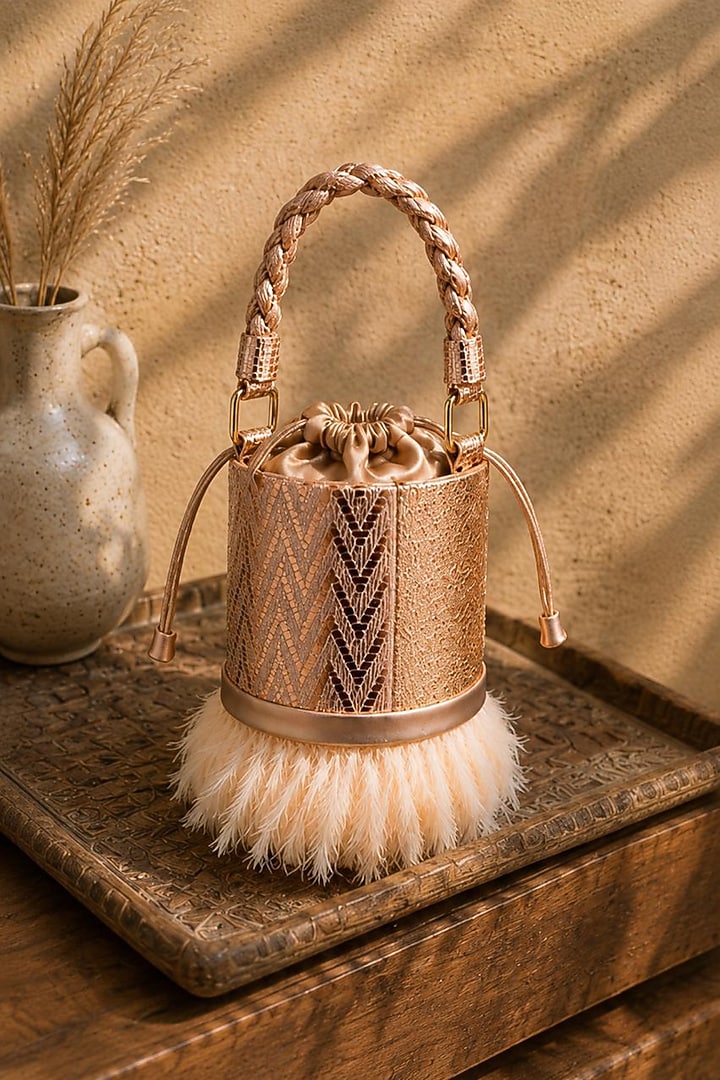 Rose Gold Vegan Leather Textured Bucket Bag by TAN Studio at Pernia's Pop Up Shop