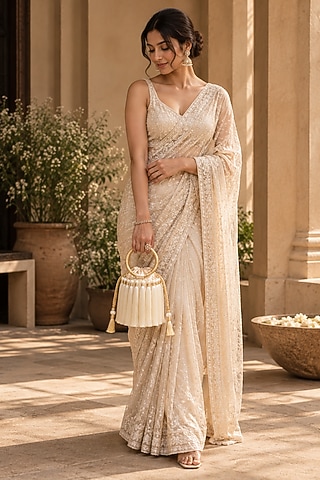 Ivory Satin Embellished Handcrafted Potli by TAN Studio