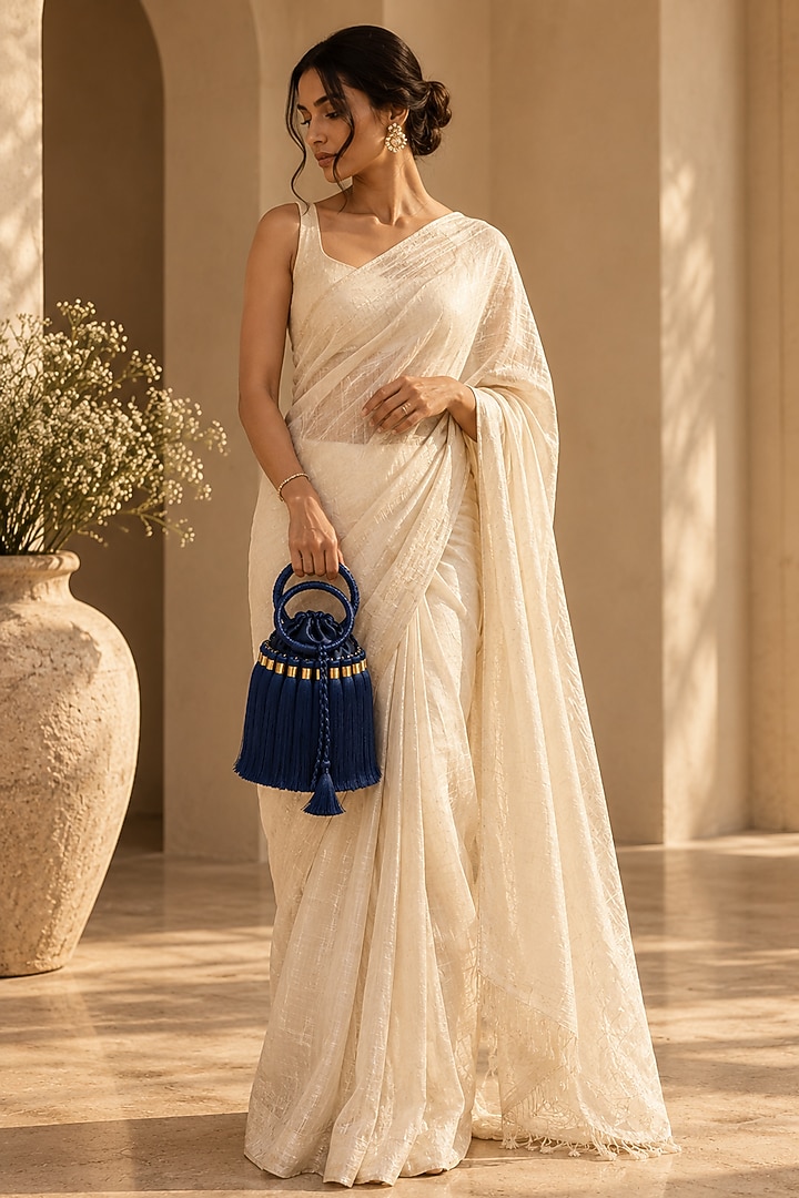 Blue Satin Embellished Potli by TAN Studio at Pernia's Pop Up Shop