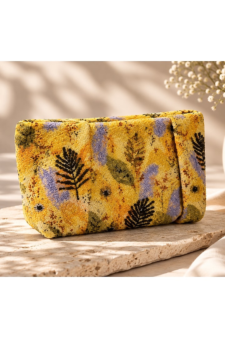Yellow Vegan Fabric Floral Printed & Beadwork Clutch by TAN Studio at Pernia's Pop Up Shop