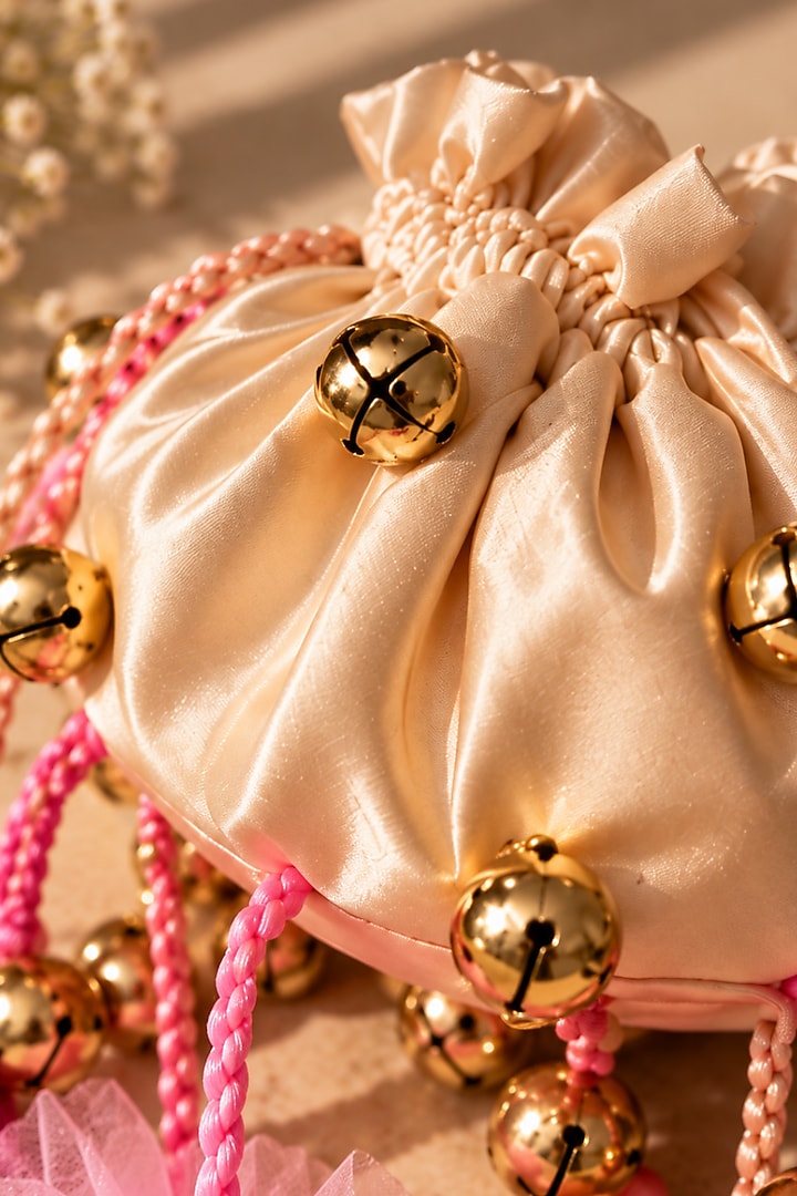 Ivory Satin Floral Embellished Handcrafted Potli by TAN Studio at Pernia's Pop Up Shop
