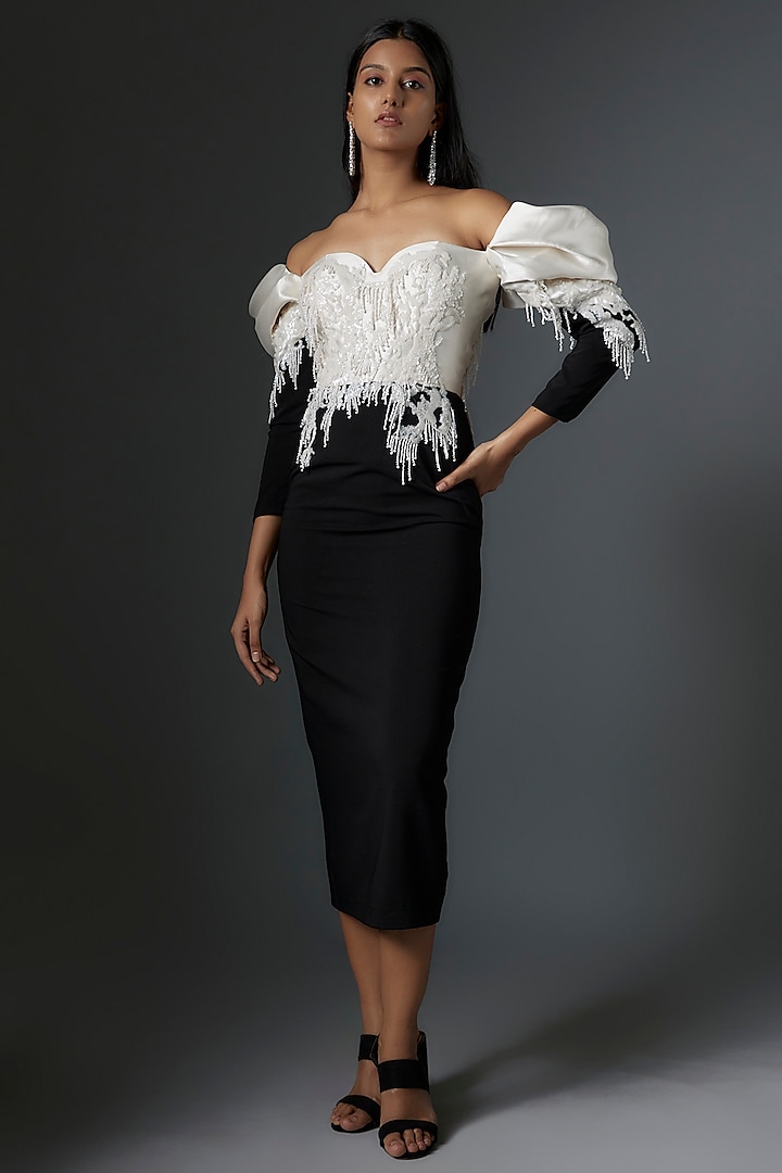 Black & White Crepe Dress by Tanieya Khanuja