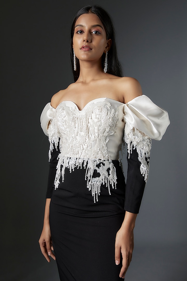 Black & White Crepe Party Wear Dress by Tanieya Khanuja at Pernia's Pop Up Shop