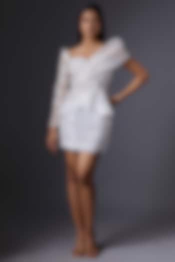 White Sequins & Mesh Skirt Set by Tanieya Khanuja