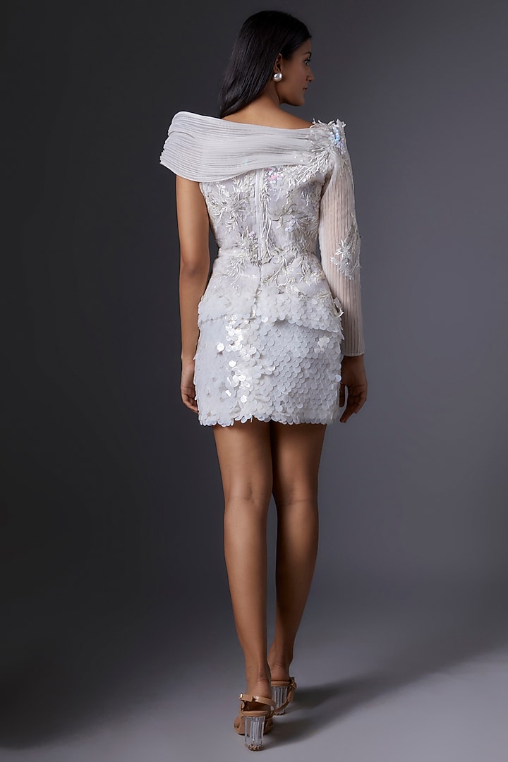 White Sequins & Mesh Skirt Set by Tanieya Khanuja at Pernia's Pop Up Shop