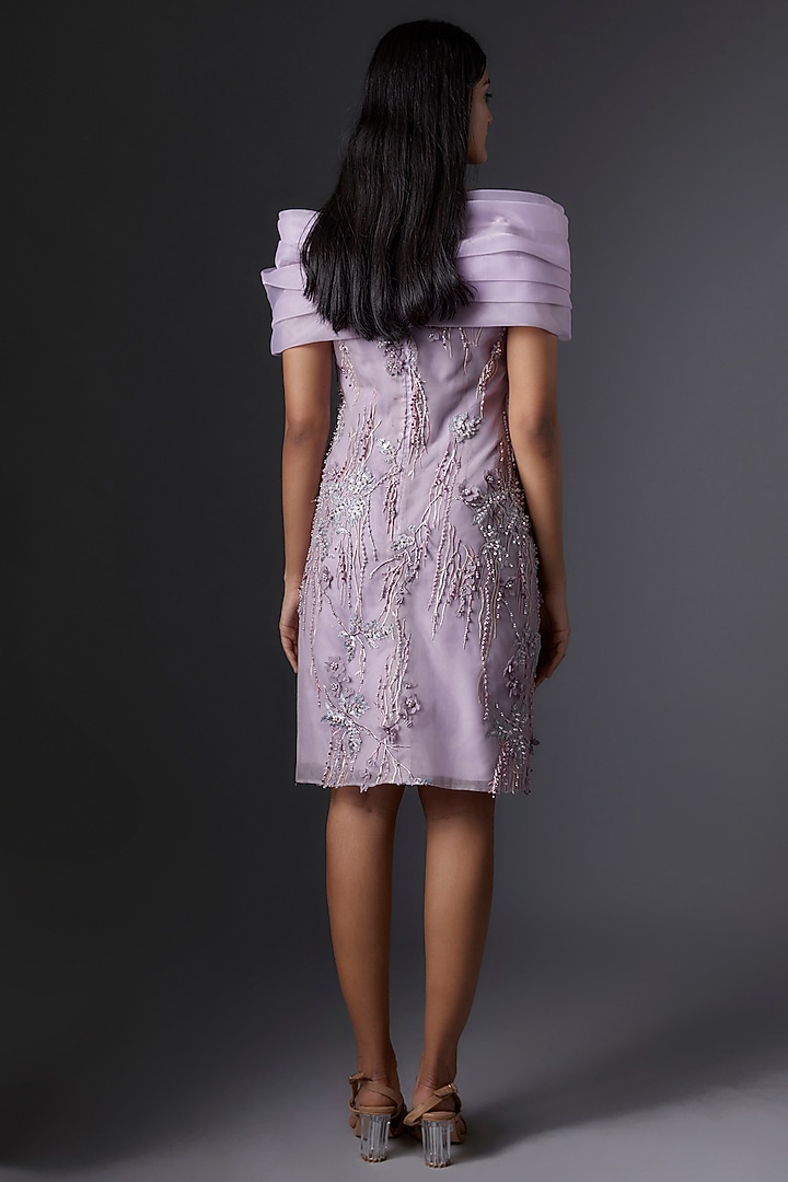 Lilac Organza & Mesh Embroidered Party Wear Dress by Tanieya Khanuja at Pernia's Pop Up Shop