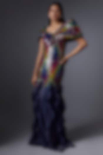 Blue Metallic & Sequins Structured Wedding Gown by Tanieya Khanuja at Pernia's Pop Up Shop