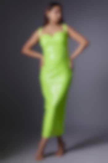 Neon Green Sequins Bodycon Dress by Tanieya Khanuja