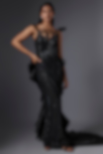 Black Taffeta Sequins & Crystal Embroidered Gown by Tanieya Khanuja