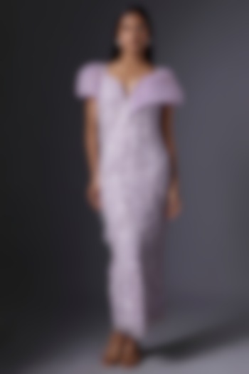 Lilac Organza Beads & Thread Embroidered Party Wear Dress by Tanieya Khanuja at Pernia's Pop Up Shop