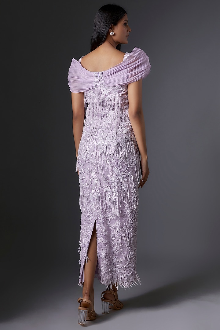 Lilac Organza Beads & Thread Embroidered Party Wear Dress by Tanieya Khanuja at Pernia's Pop Up Shop