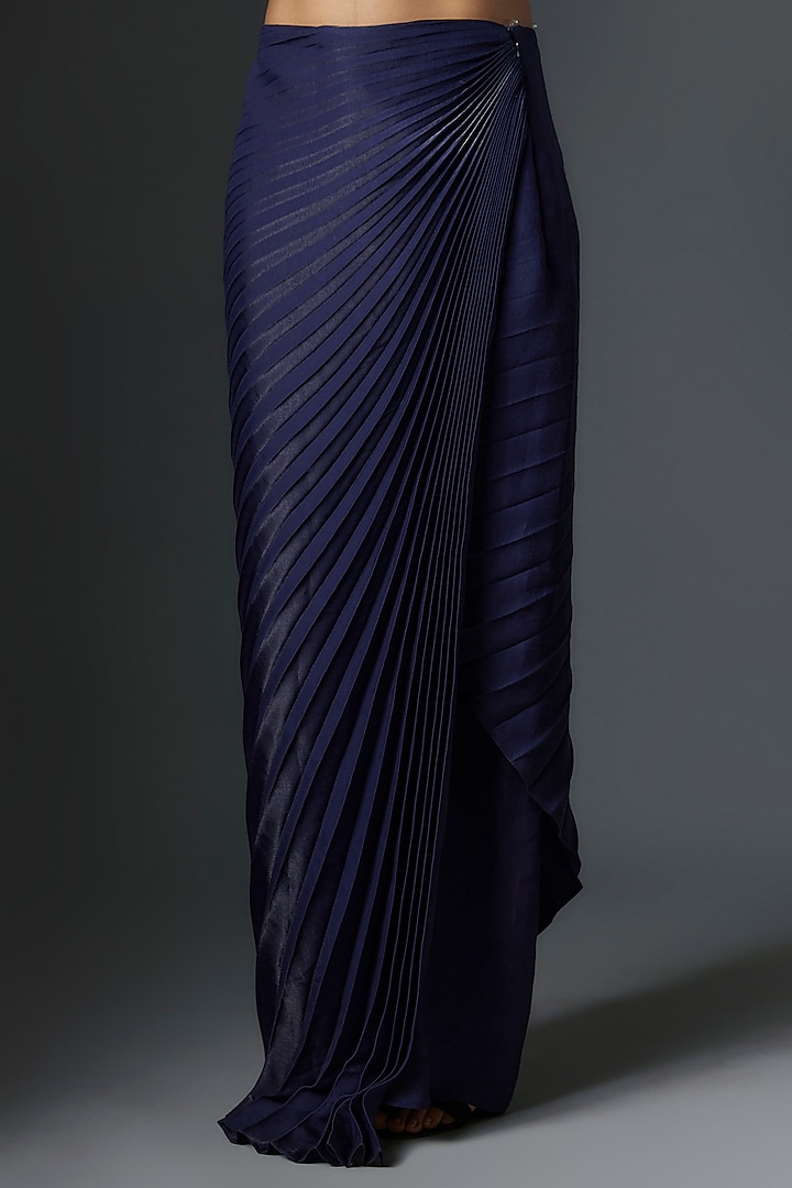 Navy Blue Metallic Pleated Skirt by Tanieya Khanuja