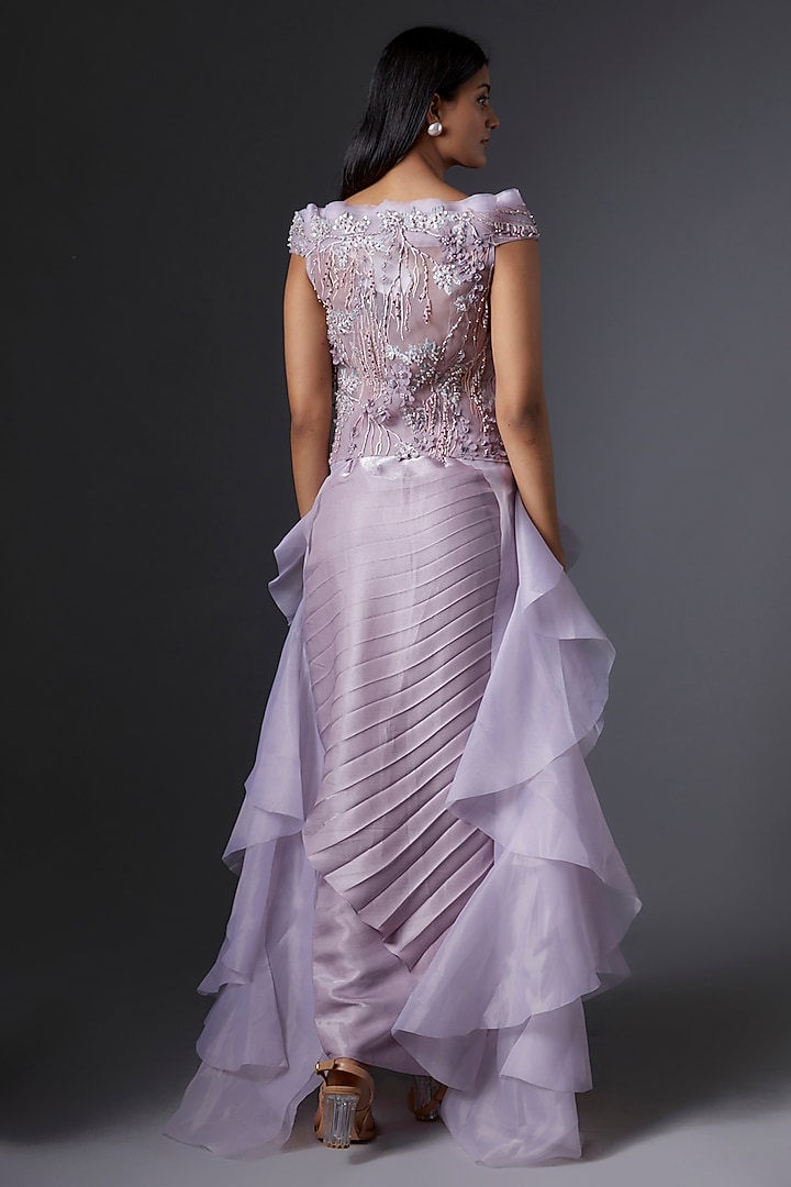 Lilac Organza & Metallic Pleated Skirt Set by Tanieya Khanuja at Pernia's Pop Up Shop
