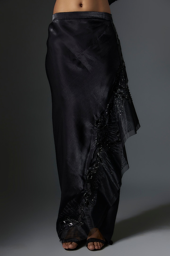 Black Mesh & Taffeta Sequins Embroidered Ruffled Skirt Set by Tanieya Khanuja at Pernia's Pop Up Shop