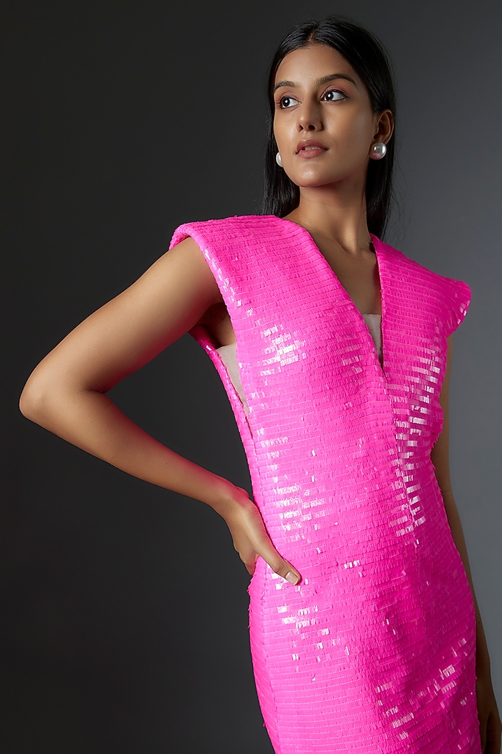 Fuchsia Sequins Embroidered Cocktail Dress by Tanieya Khanuja at Pernia's Pop Up Shop