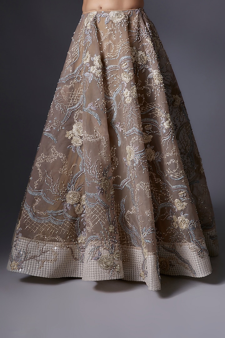 Gold Mesh & Organza Sequins Embroidered Jacket Bridal Lehenga Set by Tanieya Khanuja at Pernia's Pop Up Shop