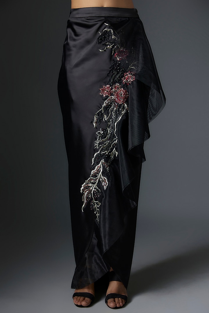 Black Mesh & Organza Ruffled Skirt Set by Tanieya Khanuja at Pernia's Pop Up Shop