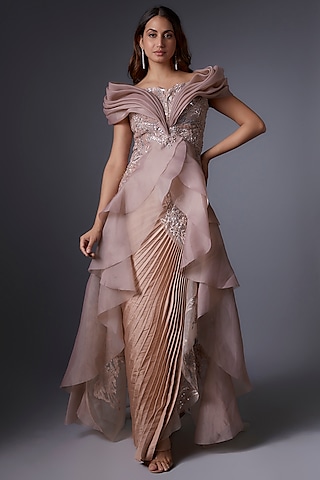 Rosegold Metallic & Organza Skirt Set by Tanieya Khanuja