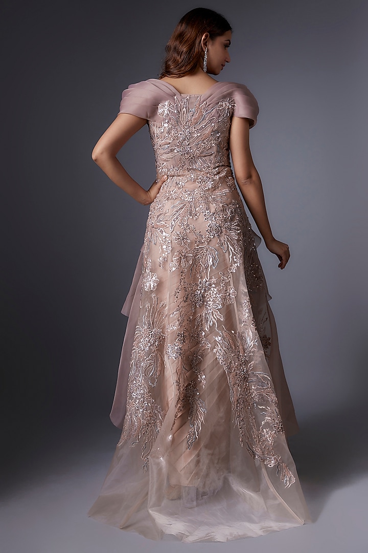 Rosegold Metallic & Organza Skirt Set by Tanieya Khanuja at Pernia's Pop Up Shop