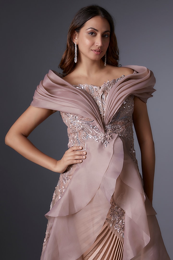 Rosegold Metallic & Organza Skirt Set by Tanieya Khanuja at Pernia's Pop Up Shop