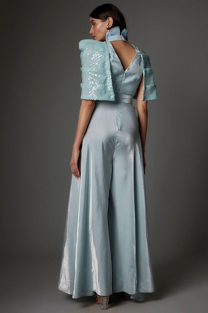 Ice Blue Sequins & Metallic Jumpsuit by Tanieya Khanuja at Pernia's Pop Up Shop