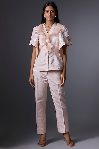 Pink Jacquard Thread Embroidered Co-Ord Set by Tanieya Khanuja