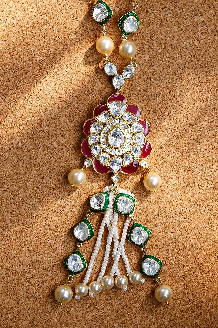 Gold Finish Semi-Precious Stone & Kundan Polki Mala In Sterling Silver by Tapri at Pernia's Pop Up Shop