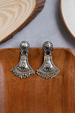 Two-Tone Finish Dangler Earrings In Sterling Silver by Tapri
