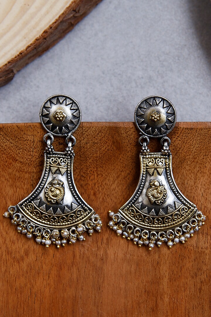 Two-Tone Finish Dangler Earrings In Sterling Silver by Tapri at Pernia's Pop Up Shop
