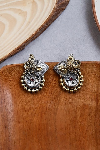 Two-Tone Finish Dangler Earrings In Sterling Silver by Tapri