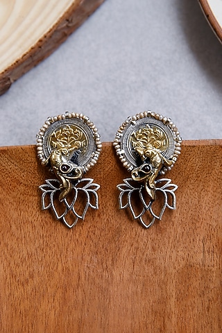 Two-Tone Finish Dangler Earrings In Sterling Silver by Tapri