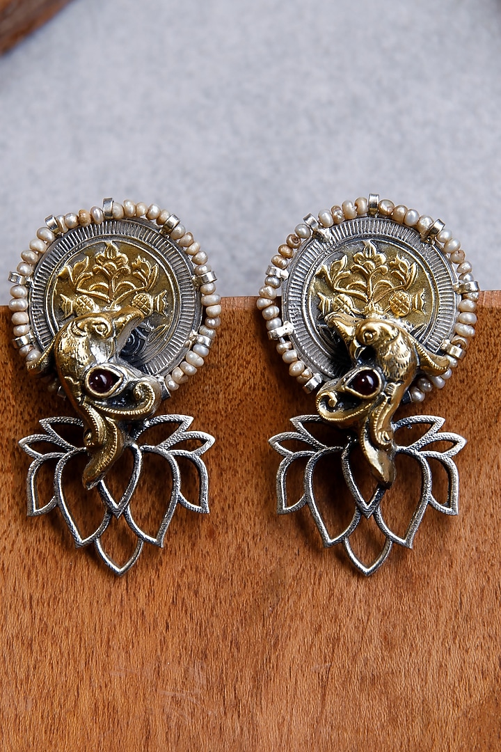 Two-Tone Finish Dangler Earrings In Sterling Silver by Tapri at Pernia's Pop Up Shop