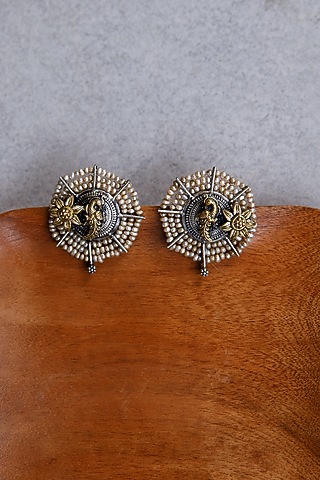 Two-Tone Finish Dangler Earrings In Sterling Silver by Tapri