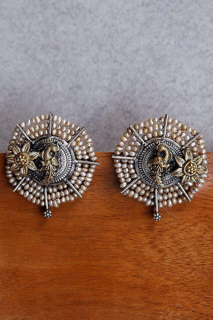 Two-Tone Finish Dangler Earrings In Sterling Silver by Tapri at Pernia's Pop Up Shop