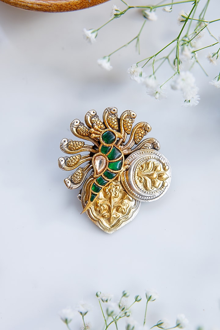 Two-Tone Finish Kundan Polki Stud Earrings In Sterling Silver by Tapri at Pernia's Pop Up Shop