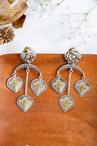 Two-Tone Finish Dangler Earrings In Sterling Silver by Tapri