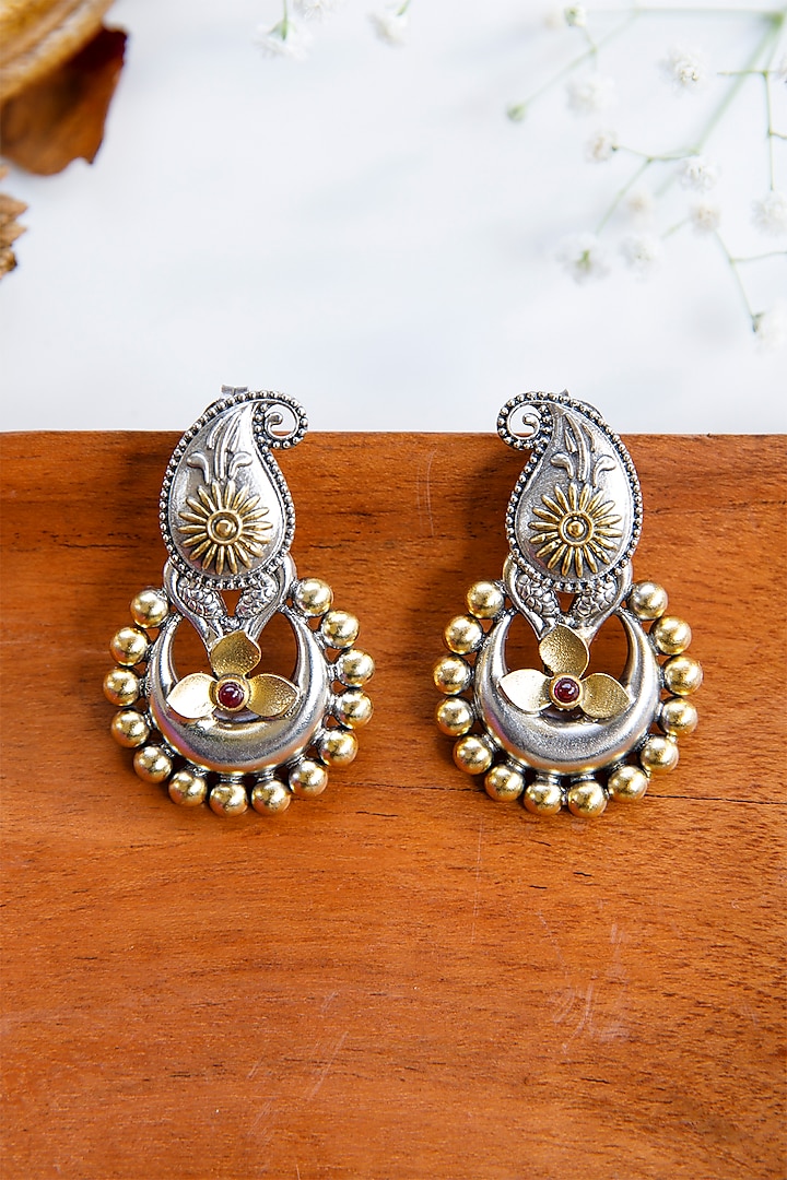 Two-Tone Finish Dangler Earrings In Sterling Silver by Tapri