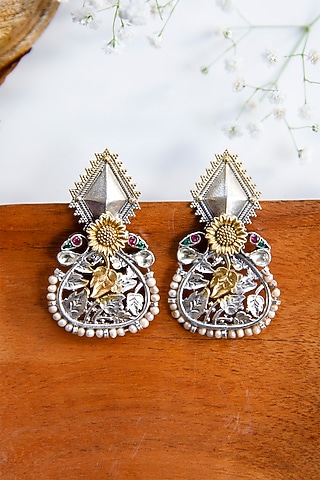 Two-Tone Finish Dangler Earrings In Sterling Silver by Tapri