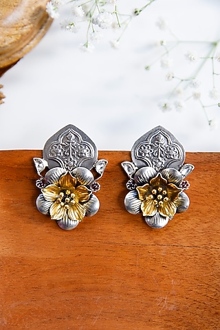 Two-Tone Finish Dangler Earrings In Sterling Silver by Tapri