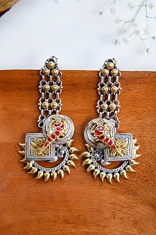Two-Tone Finish Dangler Earrings In Sterling Silver by Tapri