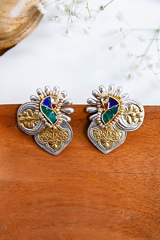 Two-Tone Finish Dangler Earrings In Sterling Silver by Tapri