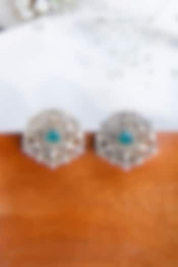 Gold Finish Moissanite Polki Stud Earrings In Sterling Silver by Tapri