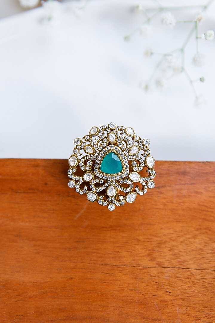 Gold Finish Moissanite Polki Stud Earrings In Sterling Silver by Tapri at Pernia's Pop Up Shop