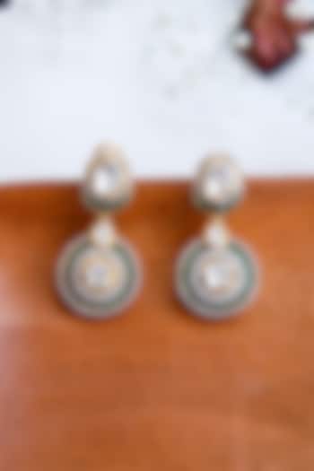 Gold Finish Moissanite Polki Dangler Earrings In Sterling Silver by Tapri
