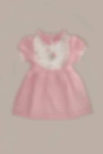 Pink Cotton Checkered Printed & Hand Embroidered Dress For Girls by Taramira at Pernia's Pop Up Shop