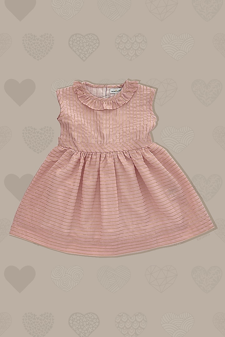 Pink Cotton Lurex Blend Striped Printed Dress For Girls by Taramira at Pernia's Pop Up Shop