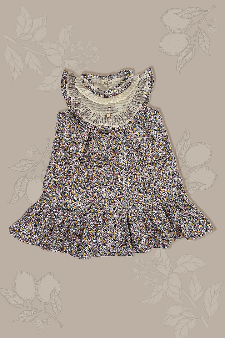Multi-Colored Cotton Blend Floral Embellished & Printed Dress For Girls by Taramira at Pernia's Pop Up Shop